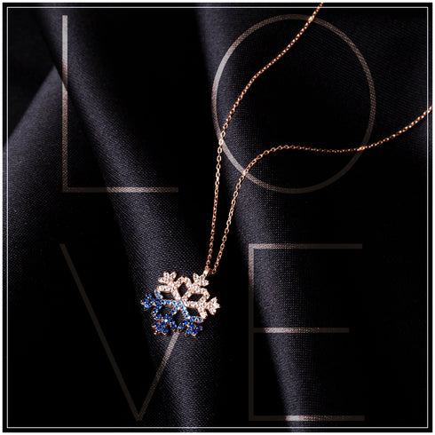 LADORIN Snowflake Necklace - 925 Sterling Silver Necklace with Special Wooden Gift Box